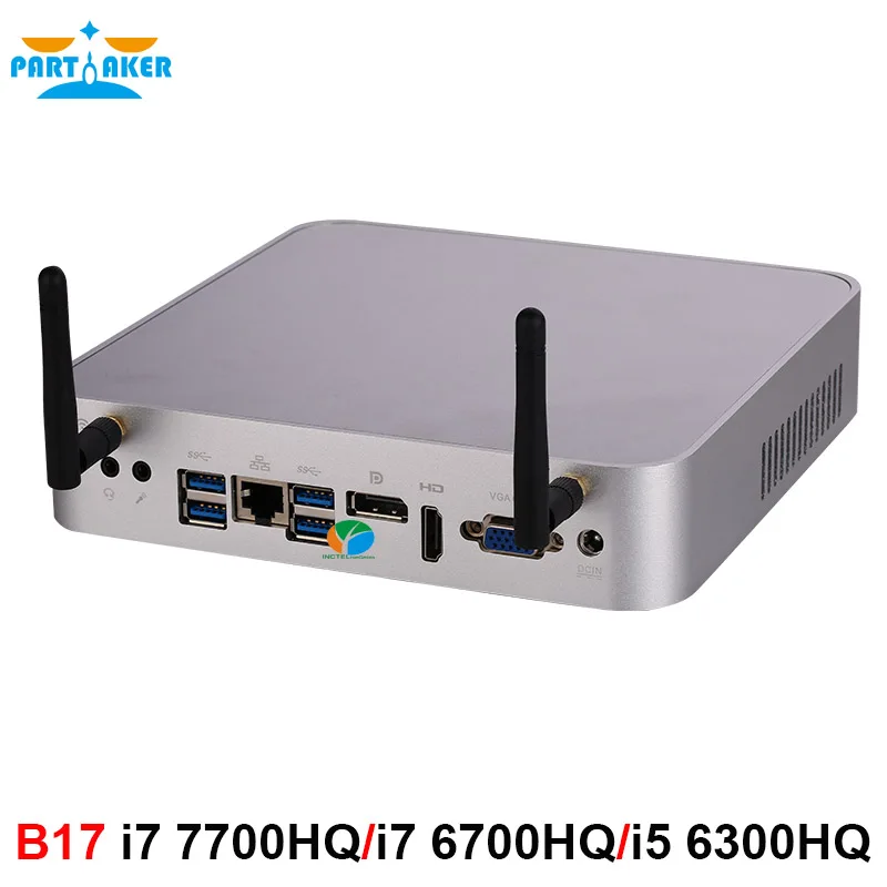 Причастник Intel Core i7 7700HQ 6700HQ i5 6300HQ Мини ПК Windows 10 Barebone компьютер DDR4 32 Гб ram 512 ГБ SSD 4K HTPC