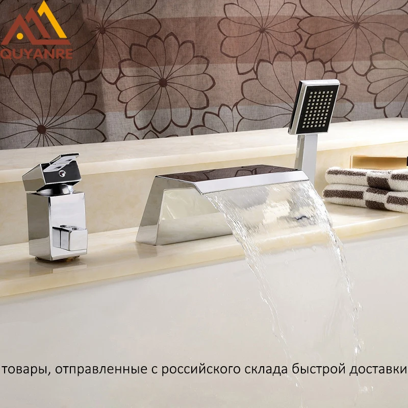 

Quyanre RU Shipment Chrome 3pcs Bathtub Faucets Waterfall Spout 2-way Single Handle Mixer Tap Bathroom Shower Faucet