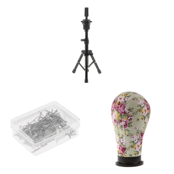 

Wig Stand Mannequin Model Cork Canvas Block Head Holder Stand 100x T Needle Pins for Wig Making Sewing Display Set
