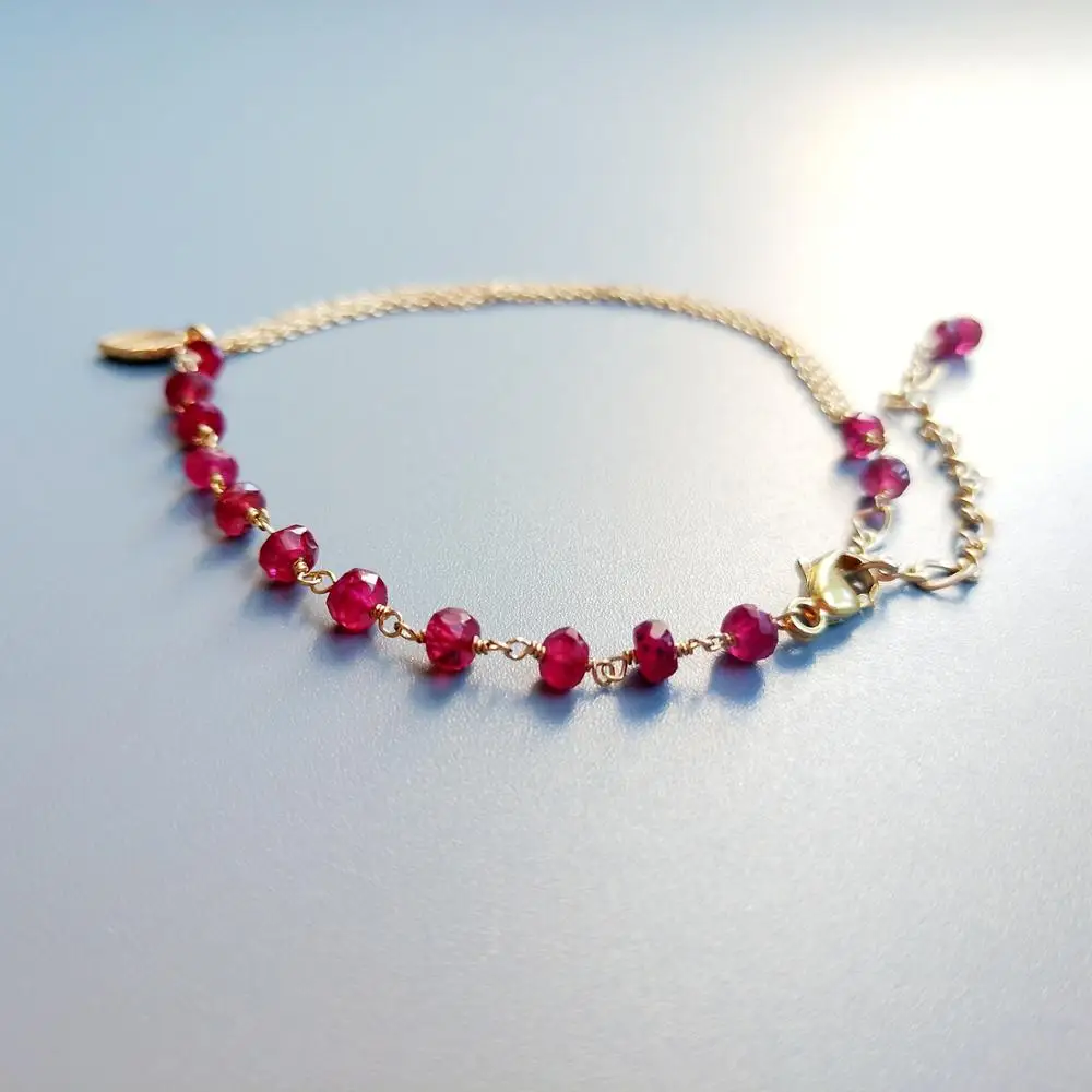 Lii Ji Genuine Red Ruby Bracelet 925 Sterling Silver 18K Gold Plated Leaf with 9K Gold Chain Link Delicate Bracelet For Women