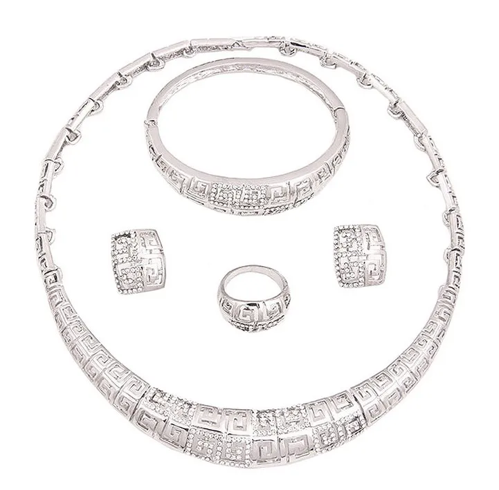 

Ladies silver custom high-alloy European American luxury sets Women's wedding Pendant Necklace earrings bracelet ring jewelry