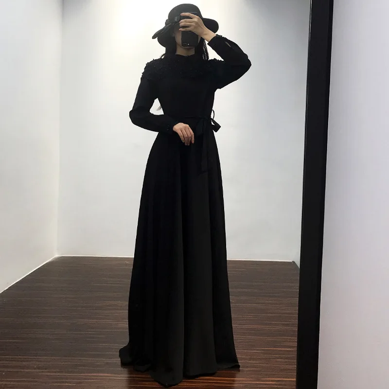 Abaya Дубайский Мусульманский платье хиджаб турецкие платья Абая для женщин Катара кафтан Восточный халат из марокена Рамадан Elbise Исламская одежда - Цвет: Black dress