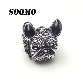 

SOQMO 2018 Men Opening ring 100% Real 925 sterling silver Jewelry Vintage Animal Dog Christmas Gift Adjustable Ring Men jewelry