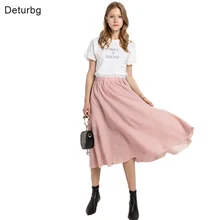 Женская новая модная плиссированная юбка миди, Женская юбка с высокой талией и эластичной талией, жаккардовая хлопковая юбка с оборками, Saias, лето, Sk129