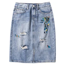 Плюс Цветочные Джинсовые юбки с вышивкой Женская короткая джинсовая юбка-карандаш Женская повседневная юбка