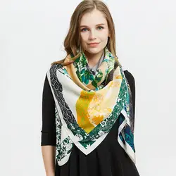 2019 роскошные шарфы для женщин Пляжная Шаль цветочный принт большой хиджаб шарф 130*130 см квадратные обертки Шелковый шейный платок шарфы для