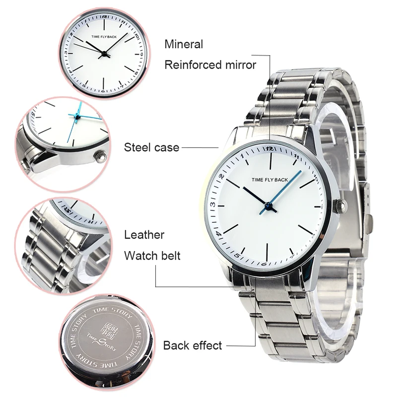 Reloj de cuarzo para hombre, pulsera de acero con movimiento inverso, a prueba de agua, reloj de pulsera Masculino|Relojes de cuarzo| - AliExpress