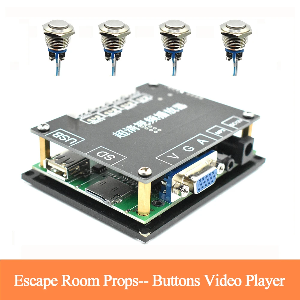 Escape Room Props Hd Video Player нажмите 4 кнопки для воспроизведения 4 различных видео с VGA, sd-картой, поддержкой интерфейса USB для видео