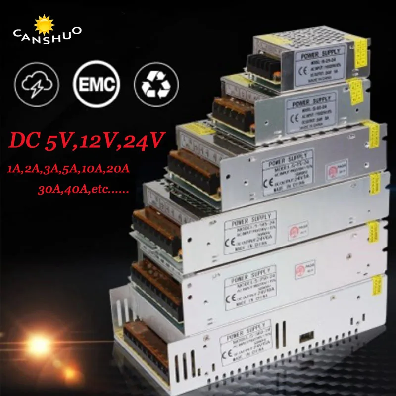 

AC85-265V to DC5V 12V 24V 1A 2A 3A 5A 10A 20A 30A CCTV / LED Strip Switch Power Supply Driver Adapter Transformer for LED Strip