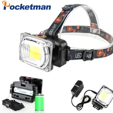 Мощность COB светодиодный фары постоянного тока Перезаряжаемые Фара Фонарь с 3 режимами 18650 Батарея Водонепроницаемый, охоты, рыбалки освещение