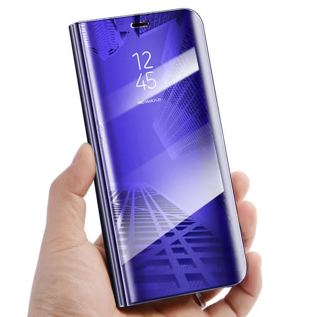 Зеркало Smart View чехол huawei Nova 3 3E 3i 2i 4 4E P10 P20 P30 Y5 Y6 Y7 Y9 Prime Honor 8X8 S 8A 8C 8 Lite 7A 7C Pro - Цвет: Purple blue