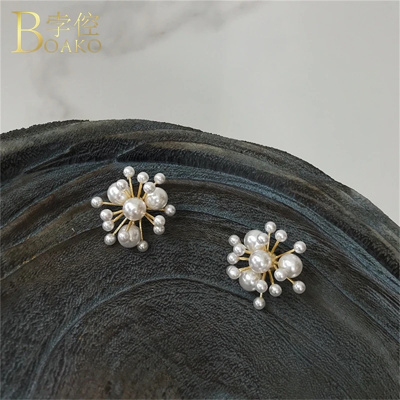 

BOAKO Pearl Dangle Earring Jewelry Women Girls Fireworks Styling Cluster Flower Earrings for Women Party Drop Dangle Earrings B4