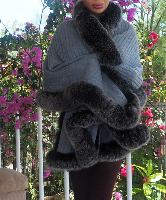 Пончо и накидки кашемировая шаль с мехом натурального Лисьего меха шарф осень зима вязаный длинный вечерний Дамский зимний шарф F123 - Цвет: Серый