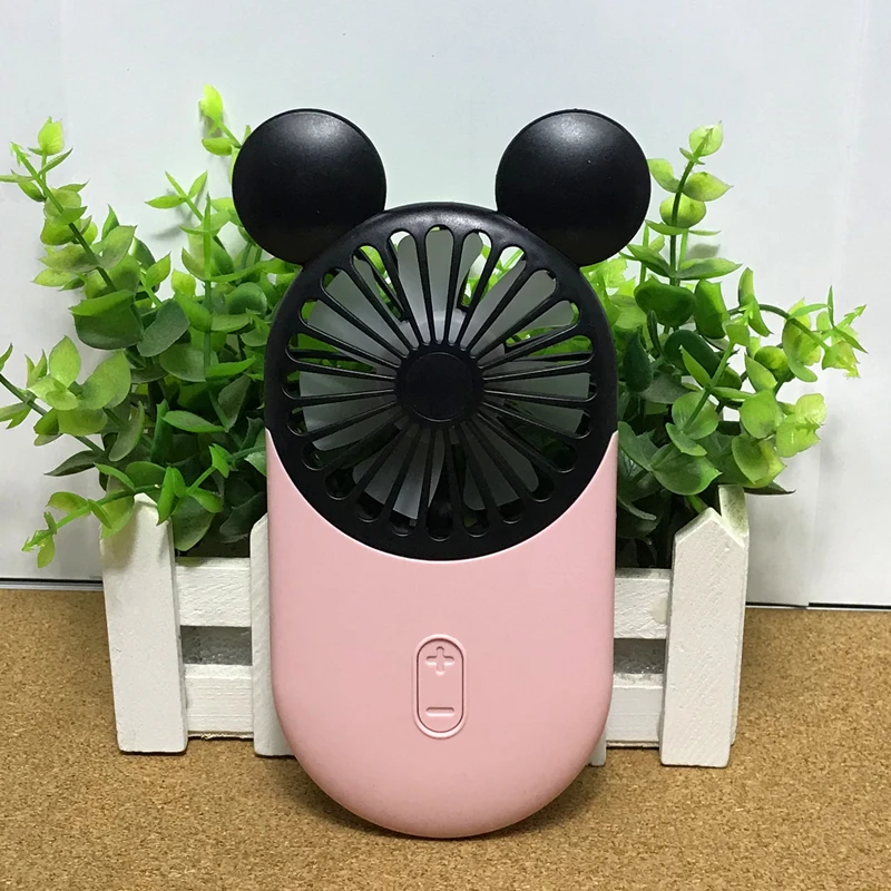 Cartoon Usb Pocket Mini Hold Charge Small Fans With One Portable Bring Led Lamp Ultrathin Will Wind Power - Color: Mitch Pink