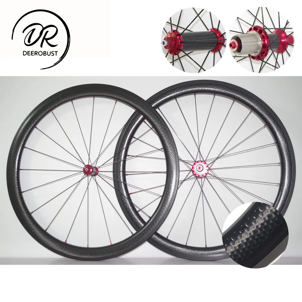 

1383g Straight Pull 700c 45mm x 25mm Dimpled Carbon Clincher Road Bike Wheels Bicycle Wheel set Golf Surface Powerway R36 hubs