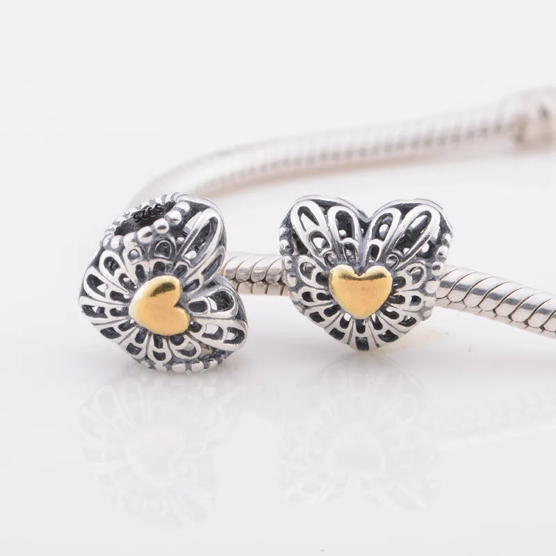 

Gold color Original 925 Sterling Silve Basic Beads Charm Love Heart Suitable for Brand Style Charm Bracelets & Necklaces
