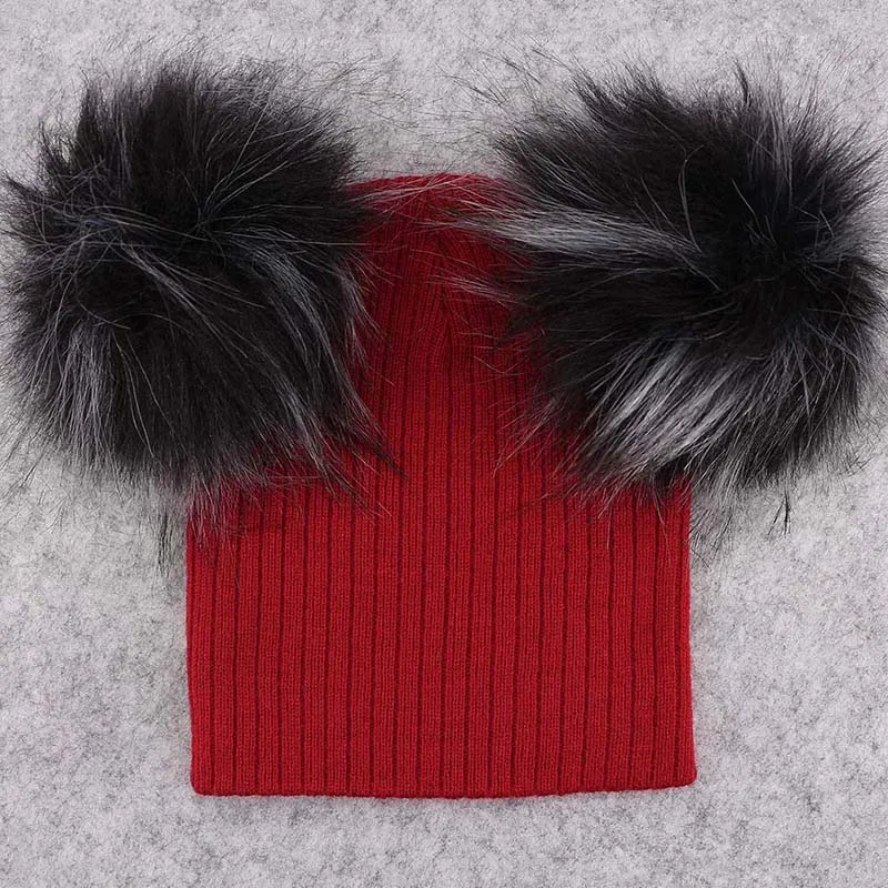 GZHilovingL/модные вязаные шапочки для маленьких мальчиков и девочек с двойным меховым помпоном; зимние мягкие хлопковые Полосатые Шляпы; Кепка Skullies для детей