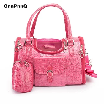 

Pet cat small dog Travel luxury pu leather Carrier bag outdoor foldable portable dog Chihuahua carrying tote bag with purse