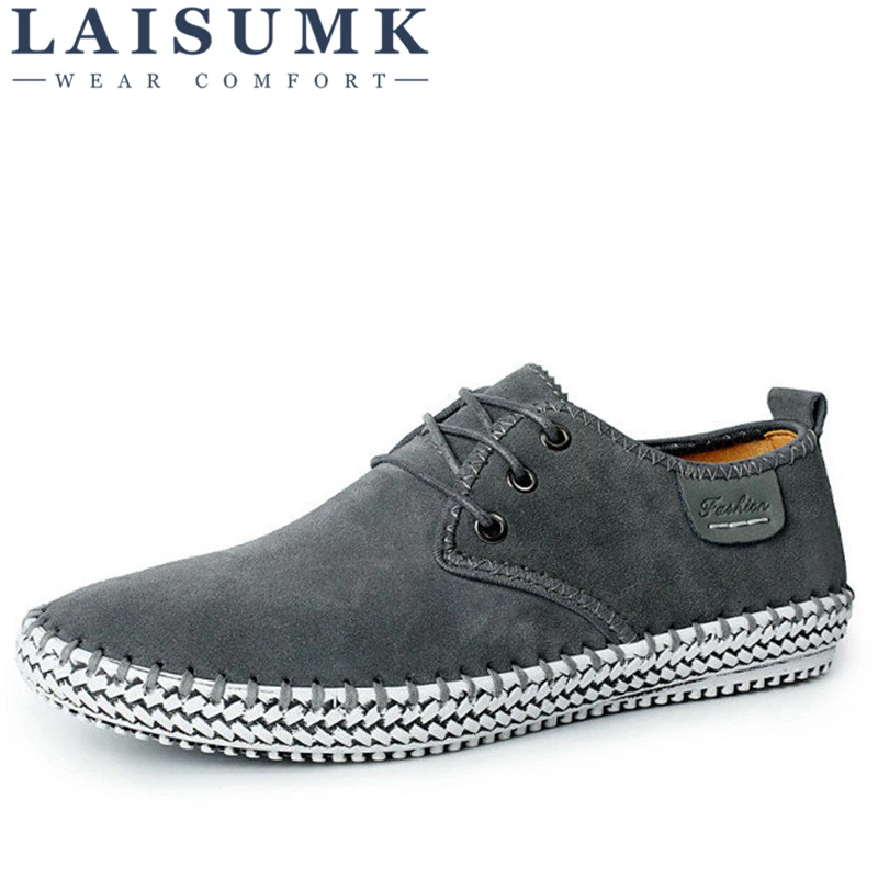 

LAISUMK Brand Handmade 100% Genuine Suede Leather Men Casual Shoes Luxury Reto Formal Leisure Dress Flat Oxfords Shoes Size 48