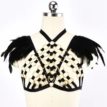 Страховочная система независимый дизайн Золотое кольцо с черными перьями тела портупея бюстгальтер сексуальный Фестивальная одежда гот крыло Для женщин пояс