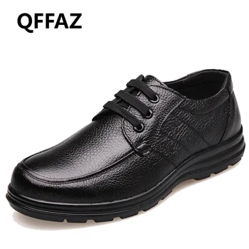 

QFFAZ New 2018 High Quality Genuine Leather Shoes Men Flats Fashion Men's Casual Shoes Brand Man Soft Comfortable casual shoes