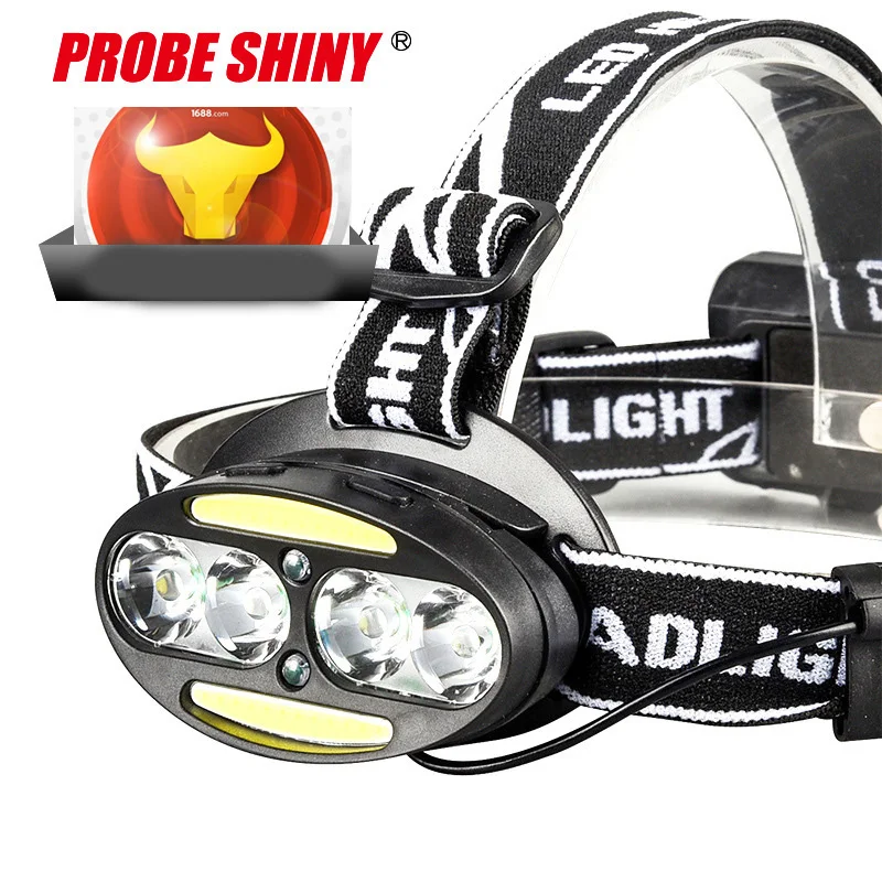 

Headlight 30000 Lumen headlamp 4* T6 +2*COB+2*Red LED Induction Head Lamp Flashlight Torch Lanterna with batteries charger