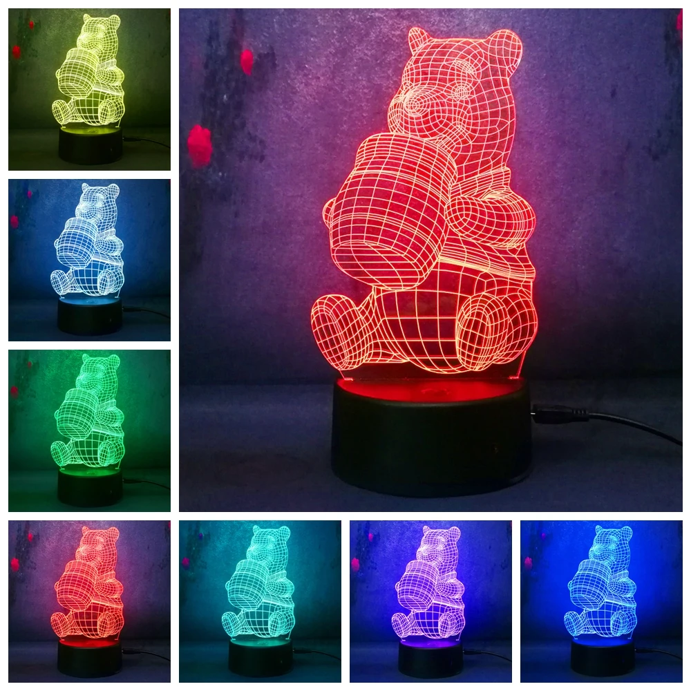 

3D Honey Winnie the Pooh LED Light Bulb Decoration Lights Kid Night animal Novelty Atmosphere Touch Mood Lamp Free Shipping