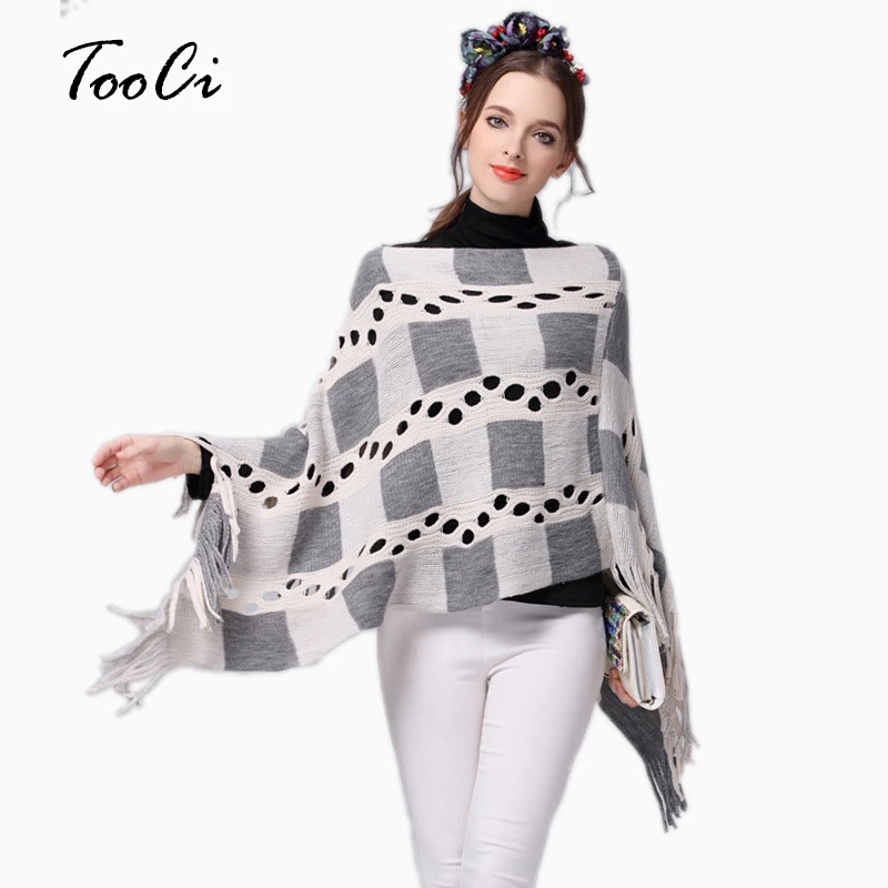 Ponchos De Punto Mujer Capa Chal Chaqueta De Punto A Cuadros Suéter Mujer Ponchos De Punto Mujer Capa Chal Chaqueta De Punto A Cuadros Suéter Mujer