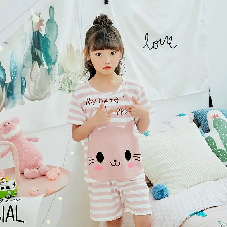 Boys Pajamas Sets Cotton Short Sleeve Summer Kids Character Knitted