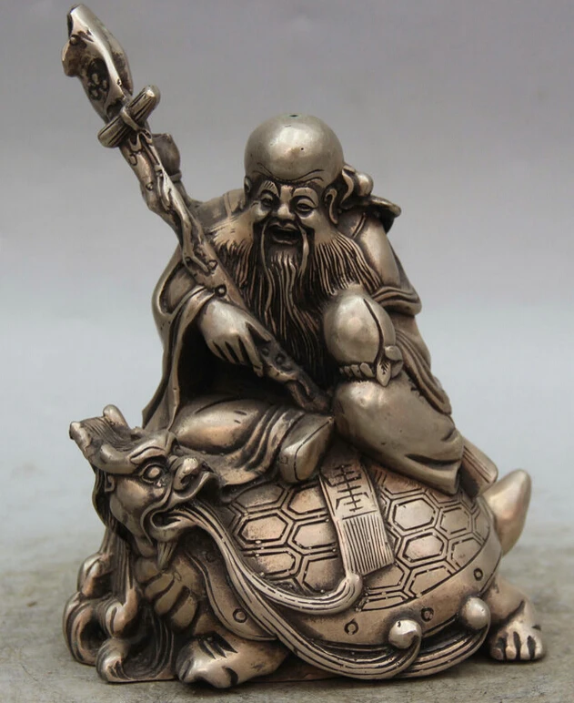 

song voge gem S2437 7" Chinese Silver Dragon tortoise Turtle god of longevity Shou Statue