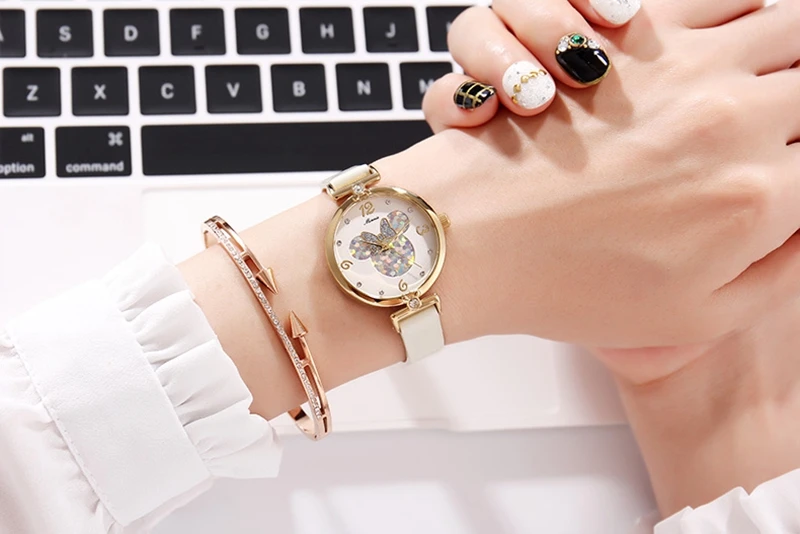 2018 Новое поступление часы для девочек розовый Bling Сердце Форма циферблат кварцевые наручные часы disney Минни часы Для женщин Relojes MK-11009