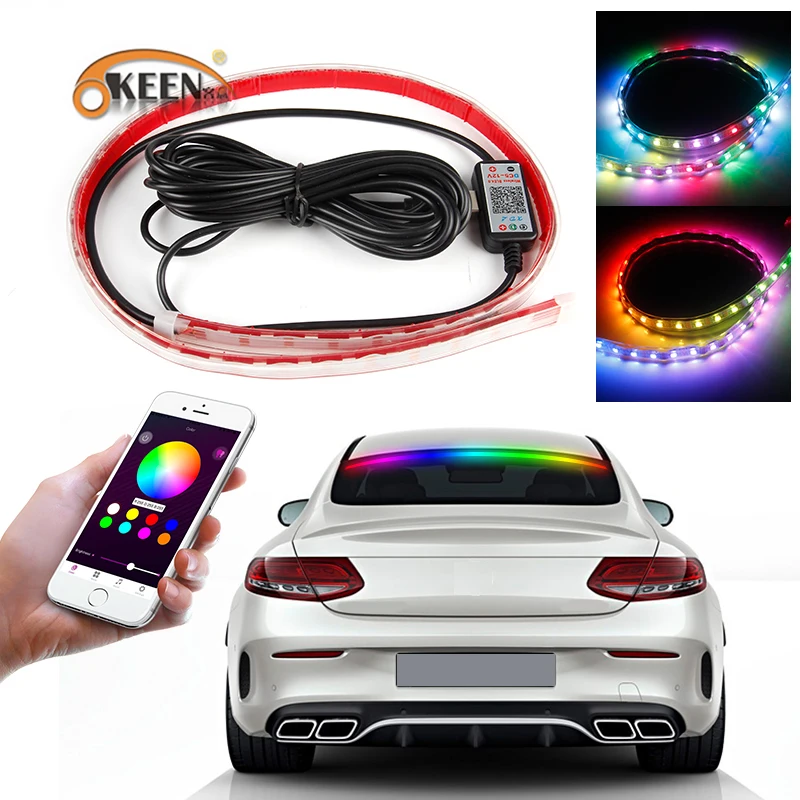 

OKEEN APP Bluetooth Control RGB LED additional brake light Strip 72cm For Car Rear Window with Brake Stop Turn Signal function