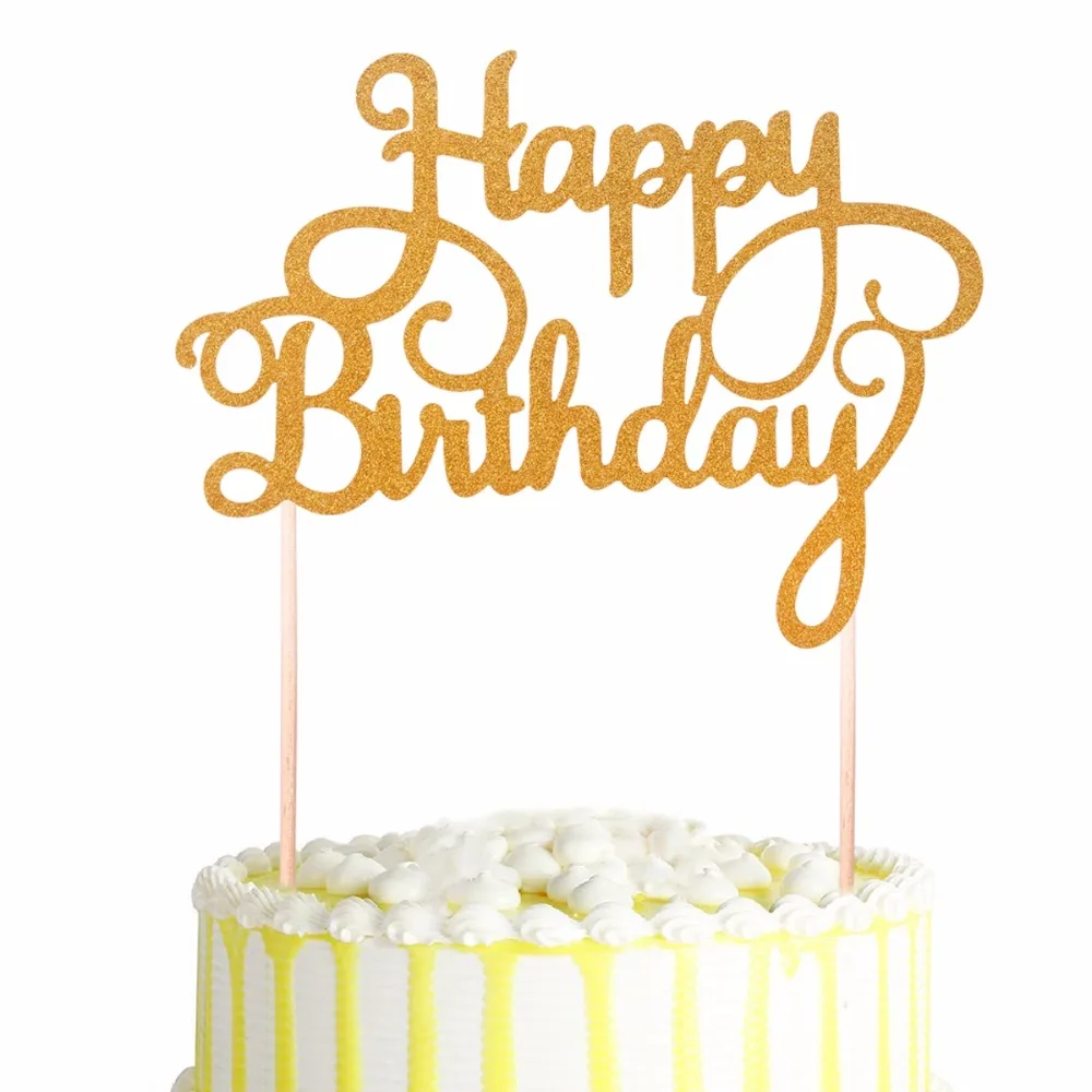 Fengrise 1pc Gold Happy Birthday Cake Topper 40th 50th 60th