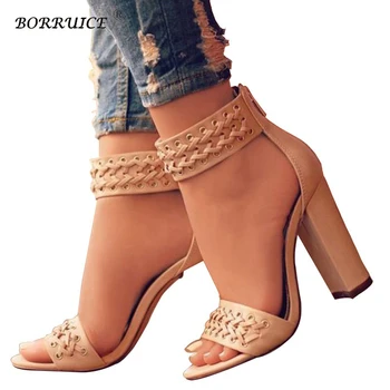 

BORRUICE New Summer Shoes Coarse Large Size Sandals Super High Heel Shoes Woman Sandals Rome Women Pumps Design Peep Toe