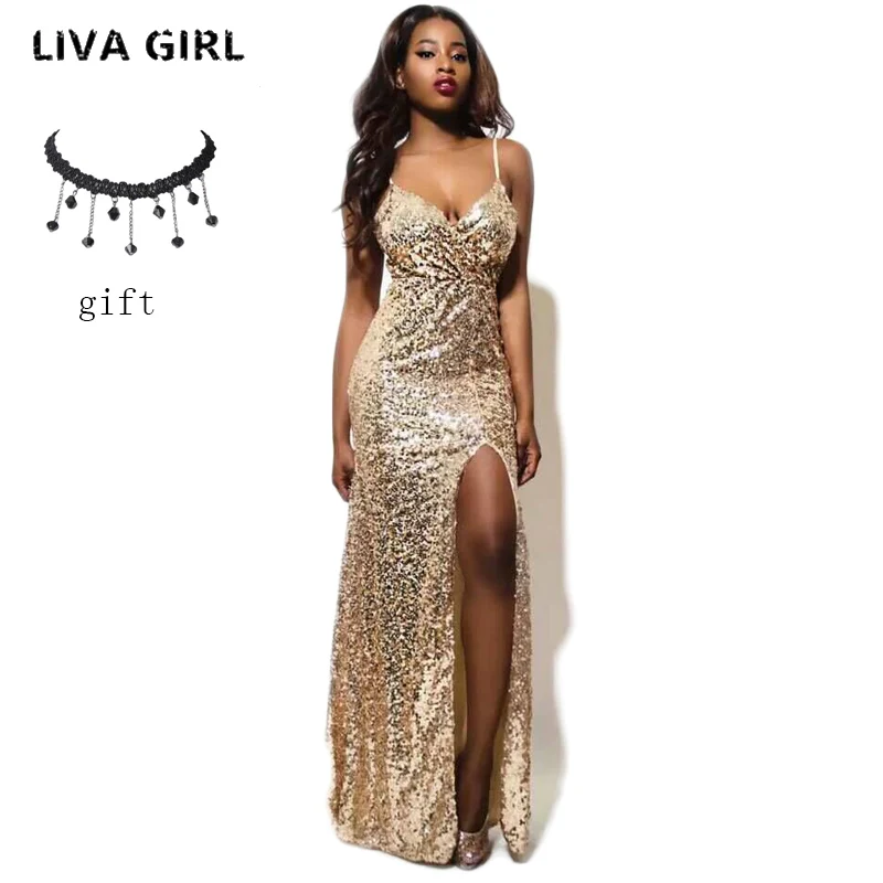 

Evening Party Club Elegant Dress 2018 Women Dress Vestidos De Festa Womens Sexy Dresses Gold Sequined Long Evening Maxi Dress