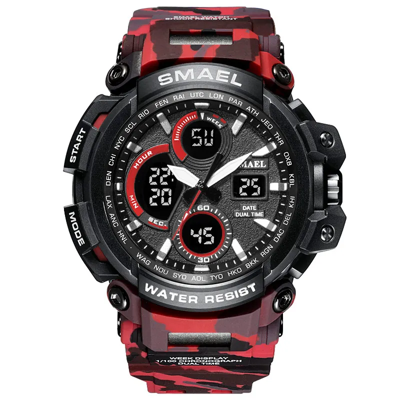 Спортивные часы SMAEL, мужские часы, водонепроницаемые светодиодные цифровые часы, мужские часы, часы для мужчин, мужские часы, мужские часы 1708B - Цвет: Camo Red