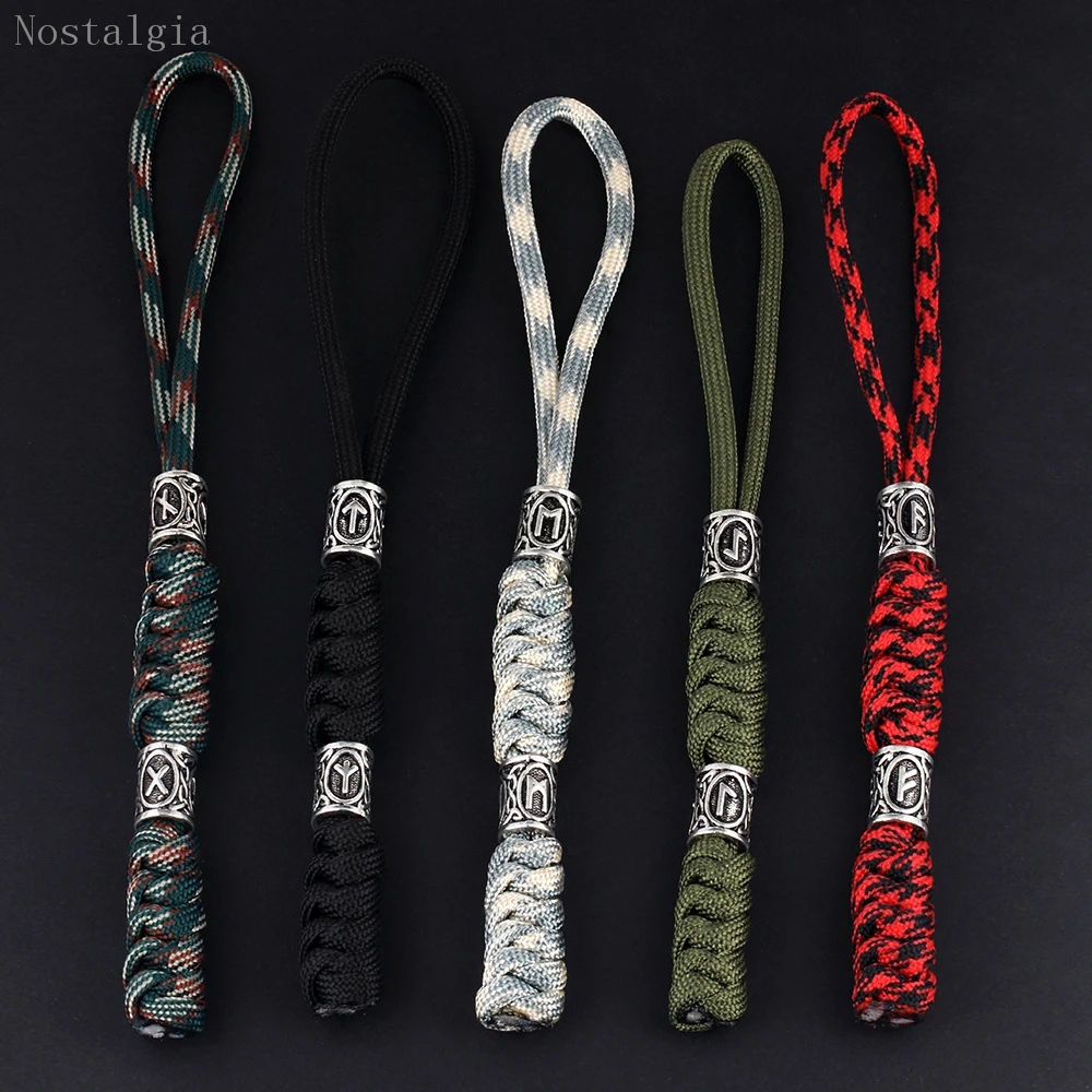 

Nostalgia Viking Keychain with Beads Thor's Hammer and Scandinavian Viking Rune Bead Accessories Paracord Keychain for Men Women