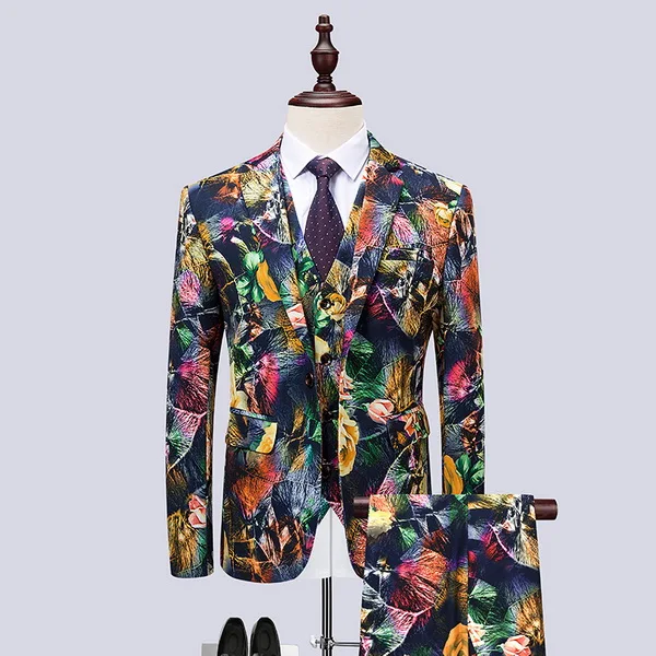 Buy Mens Flower Suits with Pants Fashion Prom Dress Suit Men 3 Piece Floral