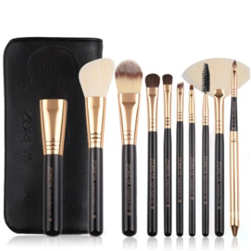

10pcs/set Makeup Brushes Rose Gold Cosmetic Brush Goat Hair Foundation Eyeshadow Eyeliner Lip Brushes With Pu Leather Bag