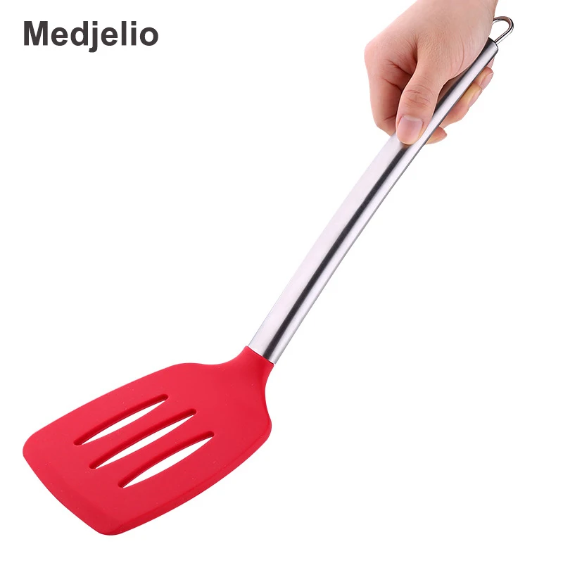 

Medjelio Cooking tools Spatula Silicone Turner Non-Stick Kitchen Baking Utensil Tools Stainless steel Handle Shovel