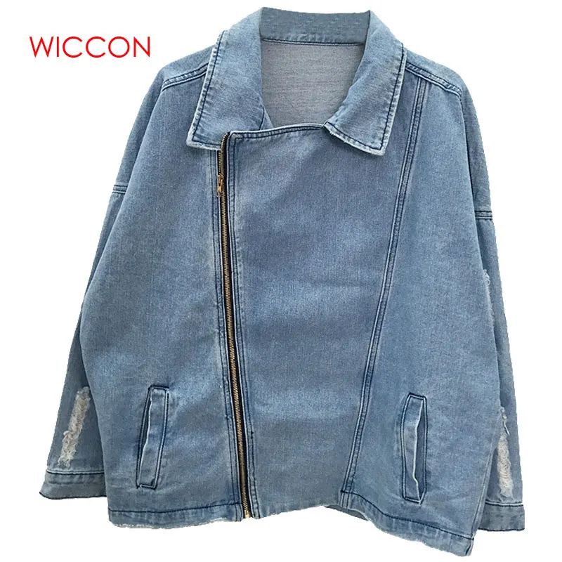 

2019 Women Basic Zipper Denim Jacket Oversized Women Biker Jacket Female Jean Coat Casual Vintage Outerwear BF Style