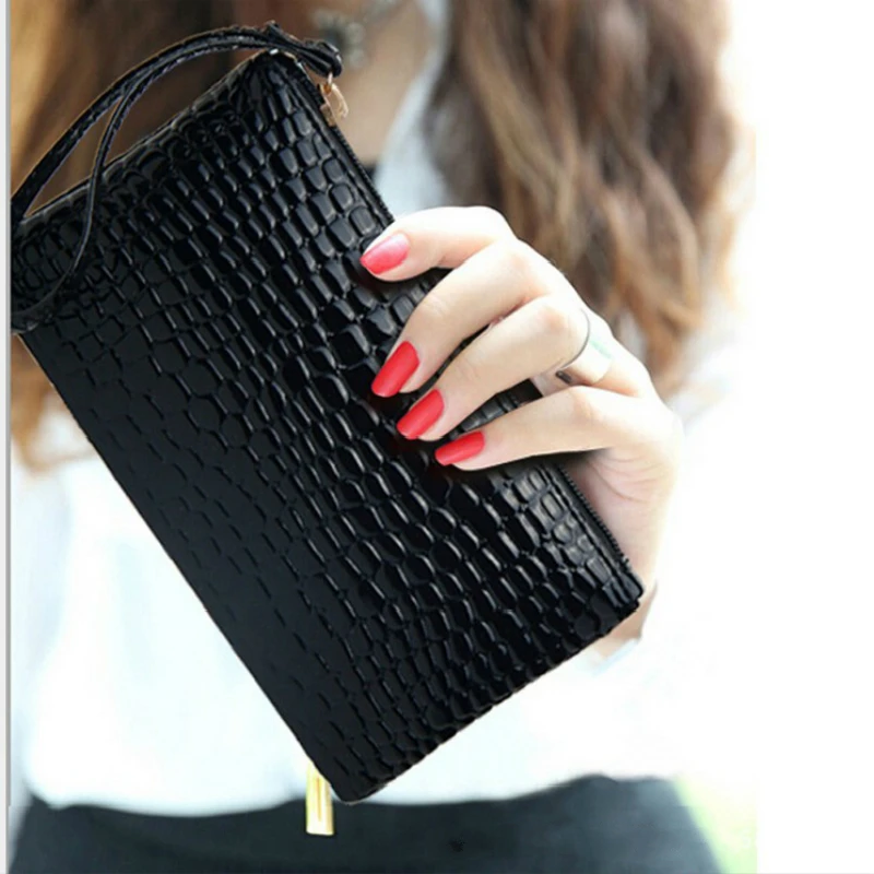 

NEW ARRIVAL Korea Crocodile skin Lady Handbag PU High-capacity Women Handbag zipper Casual chic long type Dinner bag By Money