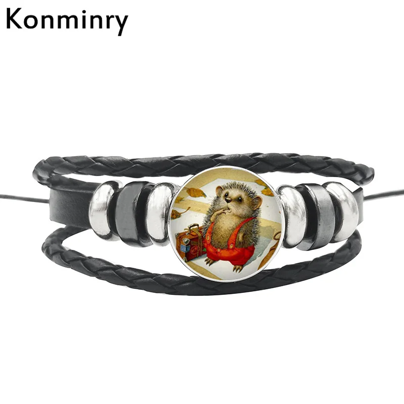 Кожаный браслет-цепочка в виде веревки Konminry с милым ежиком стеклянный купол