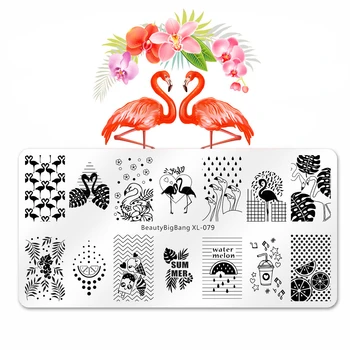 

BeautyBigBang Nail Art Stamping Plates Cute Flamingo Watermelon Orange Juice Image Nail Mold Template Stamping Plate XL-079