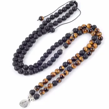 

Dual-Use Necklace Bracelet Men 2018 Fashion Long Necklaces Tiger eye Lava Stone Buddha Charm Braceles For Women Jewelry Gift