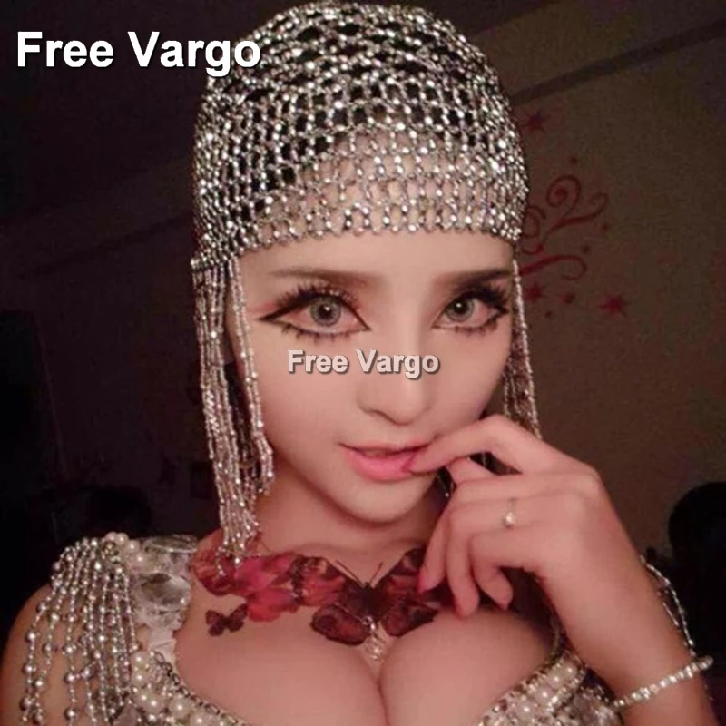

Holographic Burning Man Rave Nightclub Shining Bead Chain Costume Accessories Headdress Tassel Hat Stage Dancer Singer Dj Wear