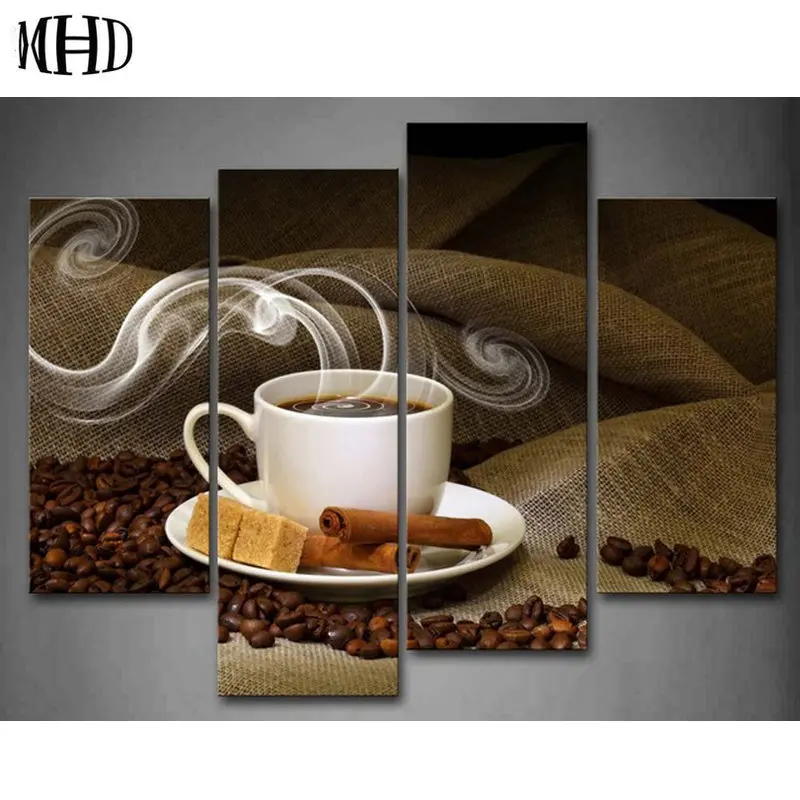 

NEW Coffee Full & Round Square Multi-drawing A set of 4 DIY diamond paintings Filled with numbers 5D Diamond Cross stitch
