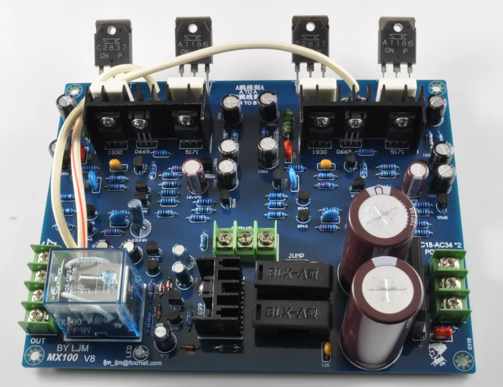 MX100 200W+200W 4ohm 2SA1186 2SC2837 amplifier kit by LJM