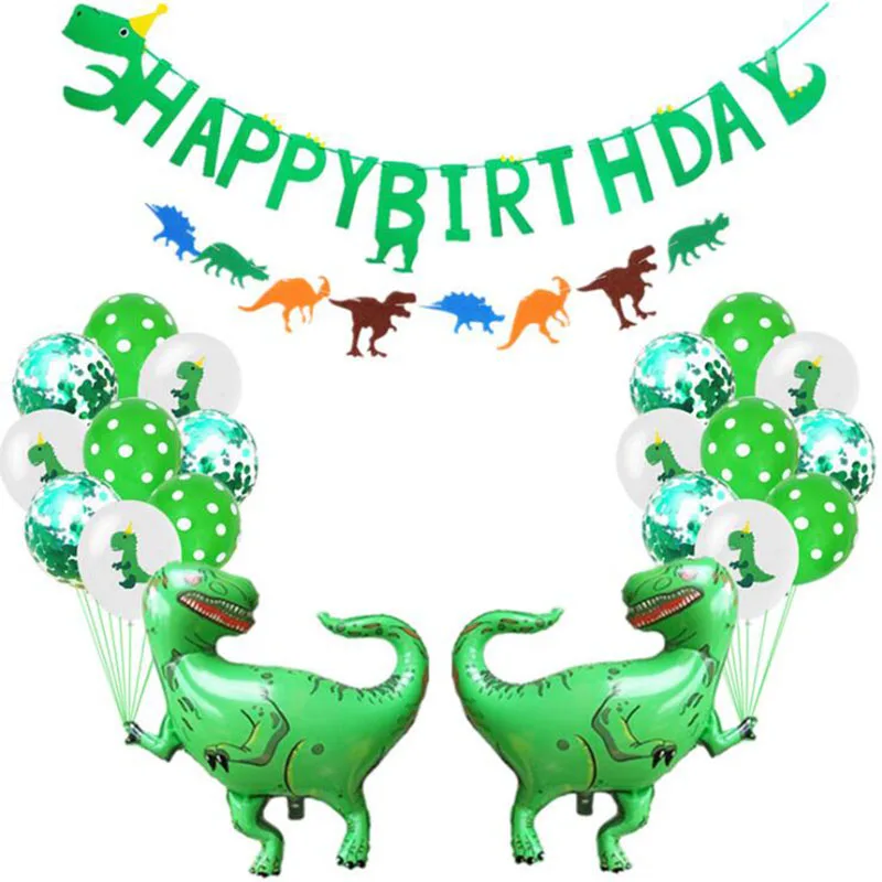 

AVEBIEN Dinosaur Theme Party Set Birthday Letter Pull Flag Dinosaur Aluminum Balloon Birthday Party Decoration Kids Latex Ball