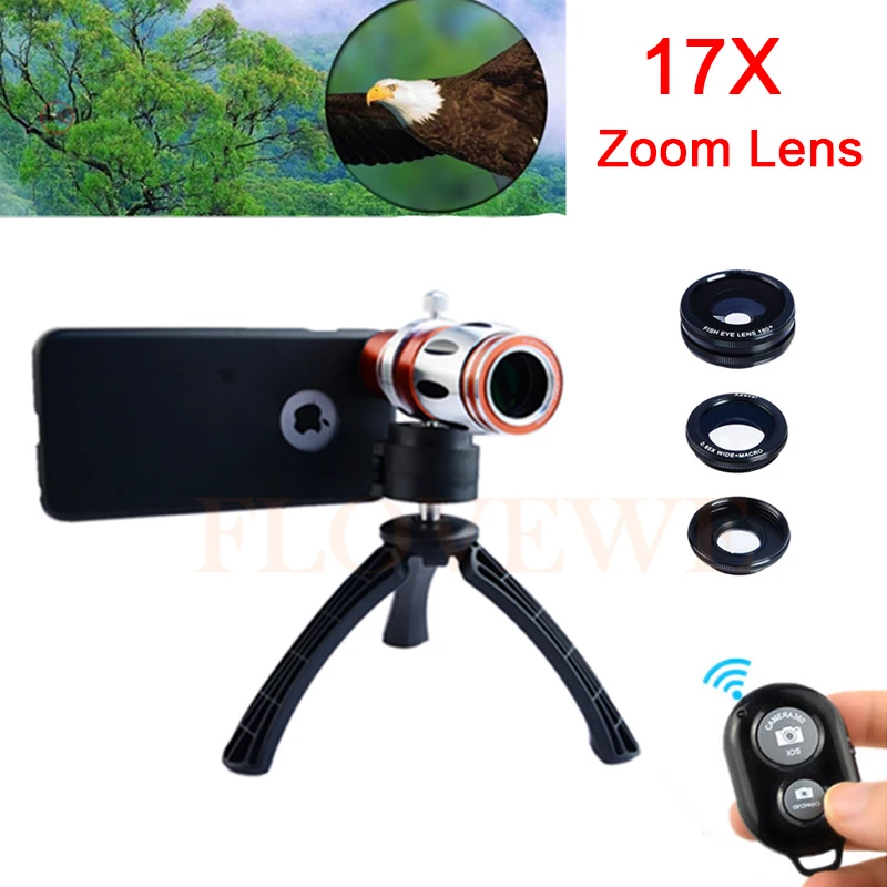 

2017 Phone Lentes Kit 17x Telephoto Telescope Zoom Lenses Fisheye Macro Wide Angle Lens For iPhone 4 4s 5 5s SE 6 6s 7 Plus Case